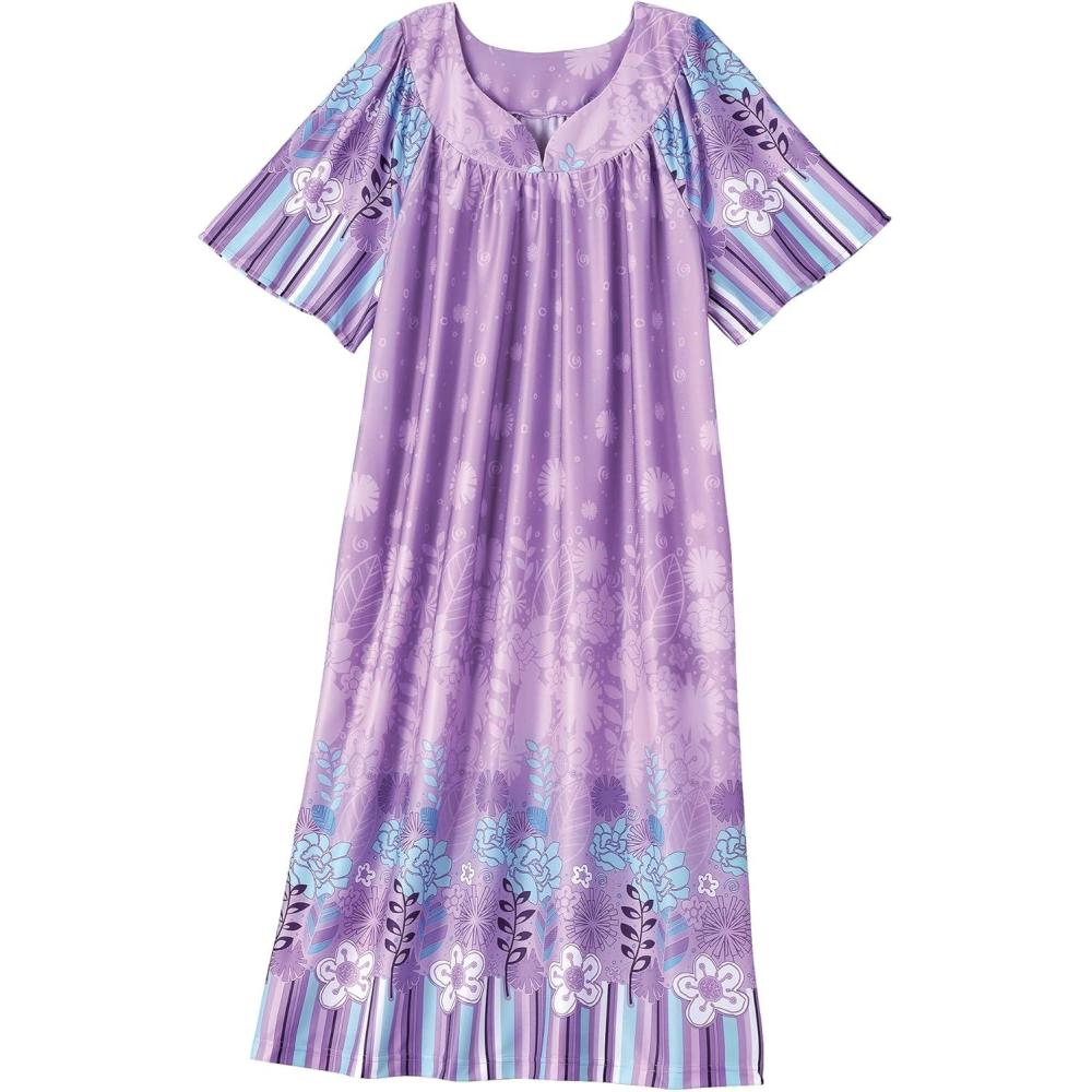 imageAmeriMark Casual Womens Patio Muumuu House Dress Loose Comfortable Short Sleeve Sun Dress Lounger Gown Sleepwear for LadiesLavender Floral
