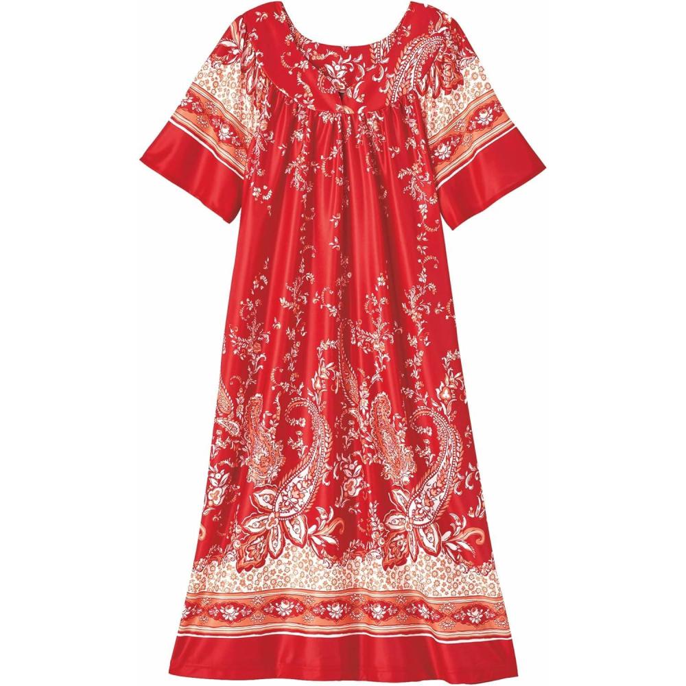 imageAmeriMark Casual Womens Patio Muumuu House Dress Loose Comfortable Short Sleeve Sun Dress Lounger Gown Sleepwear for LadiesRed Paisley