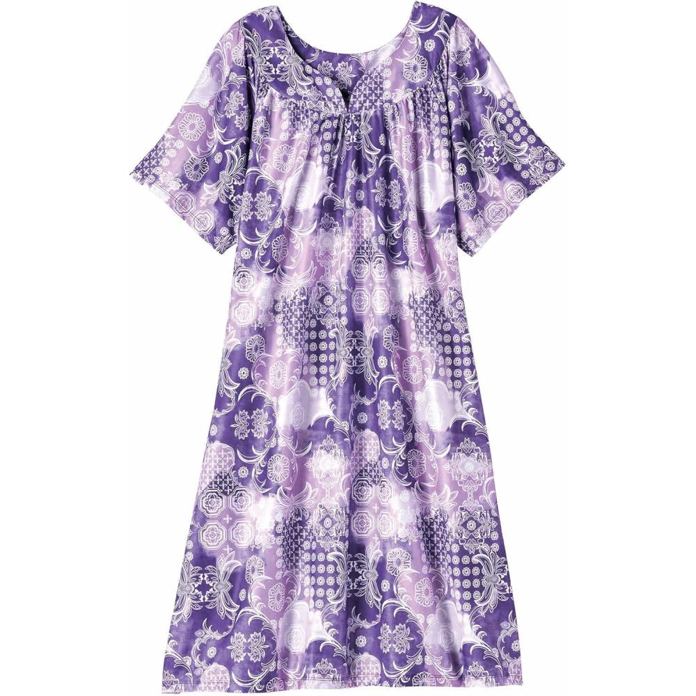 imageAmeriMark Casual Womens Patio Muumuu House Dress Loose Comfortable Short Sleeve Sun Dress Lounger Gown Sleepwear for LadiesViolet Paisley