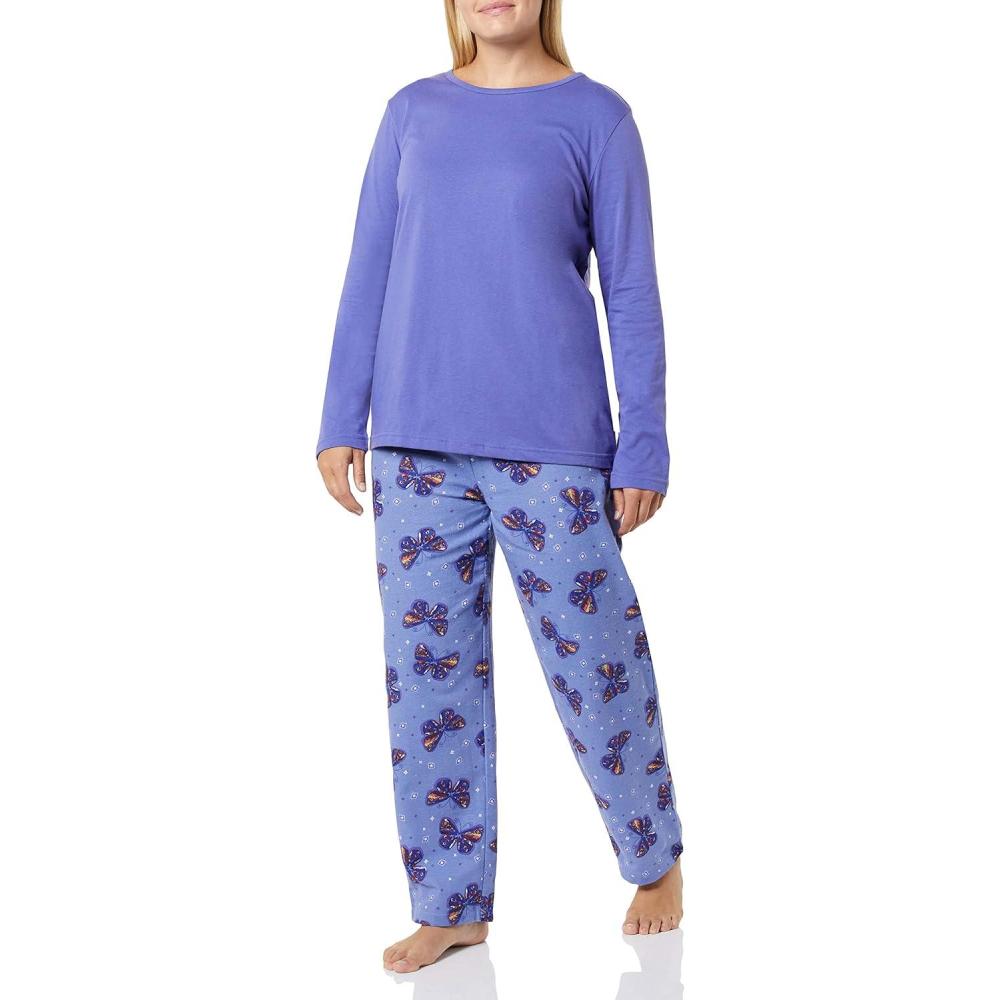 imageAmeriMark Womens 2Piece Flannel Pajama Set Nightwear for Sleeping Long Sleeve Cotton Loungewear Top and PJ Pants SleepwearButterfly