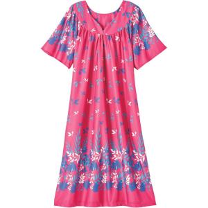 AmeriMark Casual Women’s Patio Muumuu House Dress Loose Comfortable Short Sleeve Sun Dress Lounger Gown Sleepwear for Ladies(Berry Leaves)