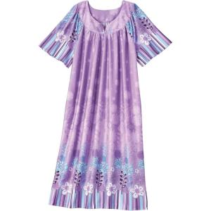 AmeriMark Casual Women’s Patio Muumuu House Dress Loose Comfortable Short Sleeve Sun Dress Lounger Gown Sleepwear for Ladies(Lavender Floral)