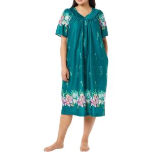 AmeriMark Casual Women’s Patio Muumuu House Dress Loose Comfortable Short Sleeve Sun Dress Lounger Gown Sleepwear for Ladies(Teal Tropical)