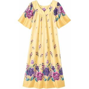AmeriMark Casual Women’s Patio Muumuu House Dress Loose Comfortable Short Sleeve Sun Dress Lounger Gown Sleepwear for Ladies(Yellow Purple)
