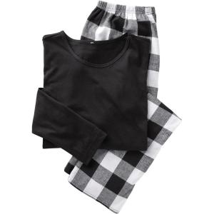 AmeriMark Women’s 2-Piece Flannel Pajama Set Nightwear for Sleeping Long Sleeve Cotton Loungewear Top and PJ Pants Sleepwear(Black)