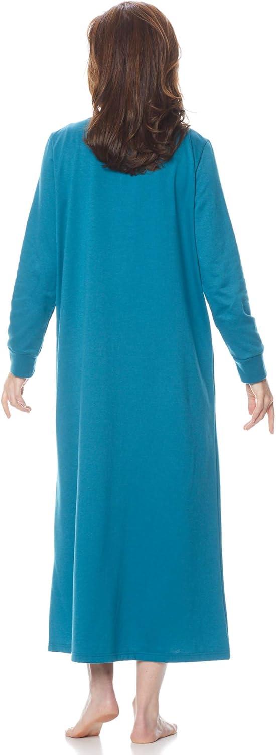 imageAmeriMark Womens Fleece Snap Front Long Bath Robe wPatch Pockets amp Neck CuffTeal