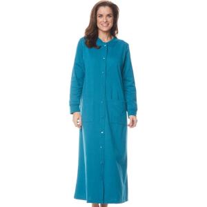 AmeriMark Women’s Fleece Snap Front Long Bath Robe w/Patch Pockets & Neck Cuff(Teal)