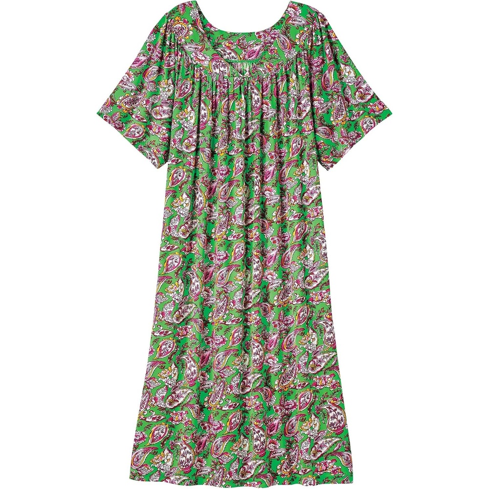 image:imageAmeriMark Casual Womens Patio Muumuu House Dress Loose Comfortable Short Sleeve Sun Dress Lounger Gown Sleepwear for LadiesGreen Paisley