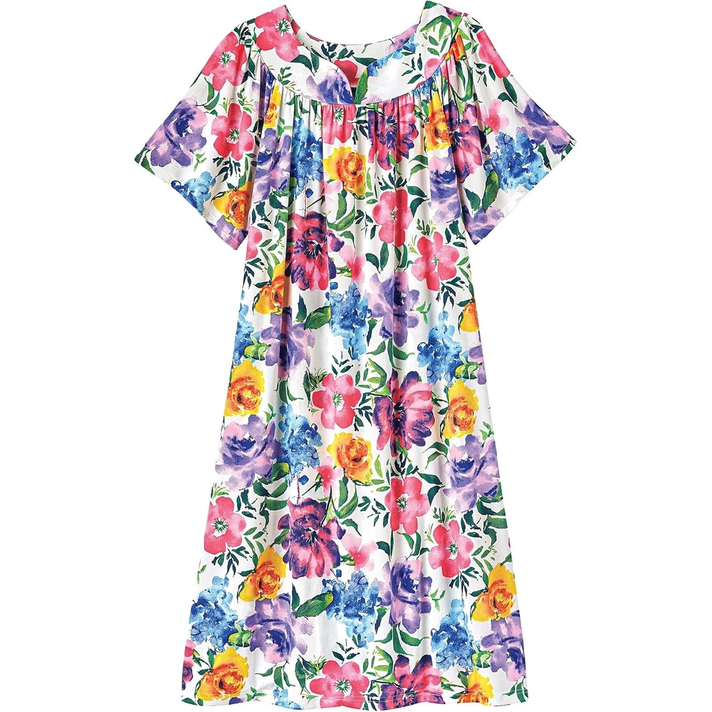 image:imageAmeriMark Casual Womens Patio Muumuu House Dress Loose Comfortable Short Sleeve Sun Dress Lounger Gown Sleepwear for LadiesRainbow