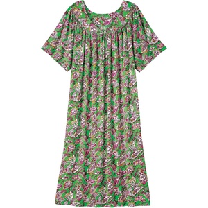 AmeriMark Casual Women’s Patio Muumuu House Dress Loose Comfortable Short Sleeve Sun Dress Lounger Gown Sleepwear for Ladies(Green Paisley)