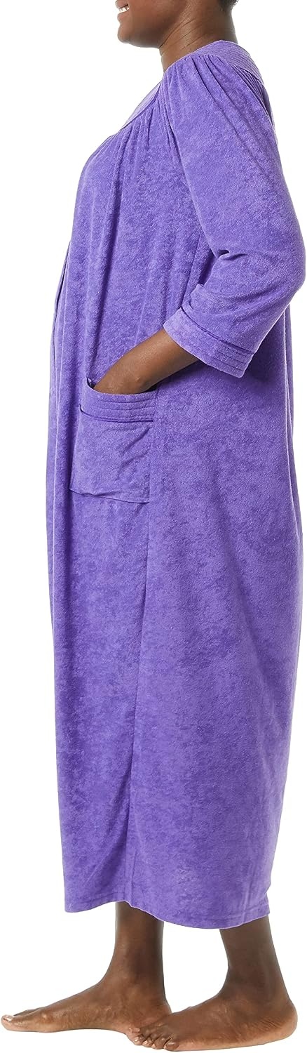 image:imageAmeriMark Women FullLength Snap Front Terrycloth Long Bathrobe Loose Absorbent FullCoverage Plush Long Ankle Bath RobePurple