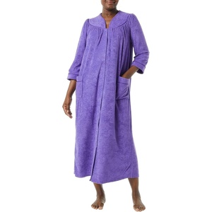 AmeriMark Women Full-Length Snap Front Terrycloth Long Bathrobe | Loose Absorbent Full-Coverage Plush Long Ankle Bath Robe(Purple)