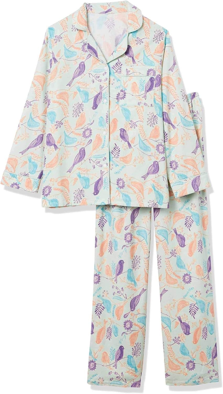 image:imageAmeriMark Cozee Corner Printed Flannel Pajama SetMint Birds