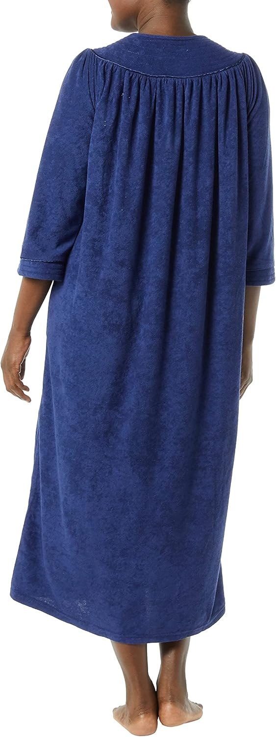 image:imageAmeriMark Women FullLength Snap Front Terrycloth Long BathrobeNavy