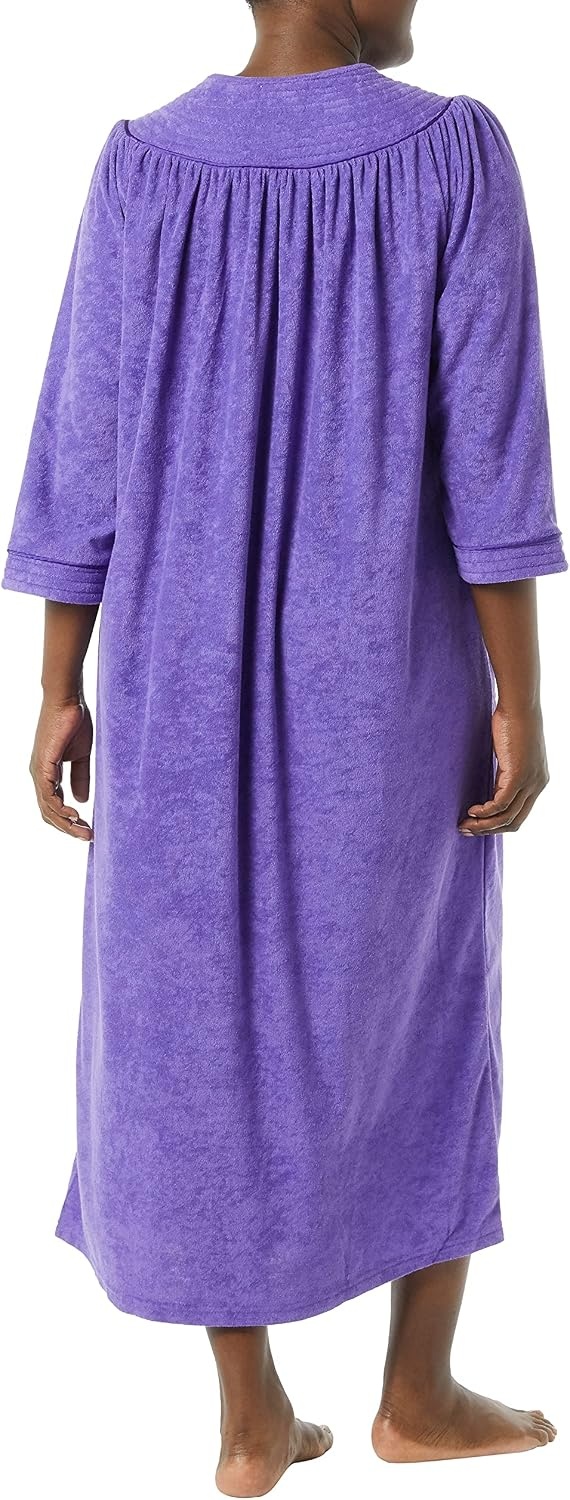 image:imageAmeriMark Women FullLength Snap Front Terrycloth Long BathrobePurple
