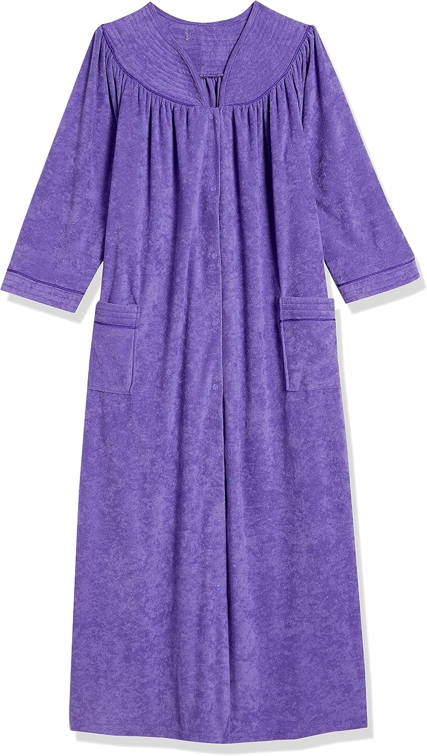 image:imageAmeriMark Women FullLength Snap Front Terrycloth Long BathrobePurple