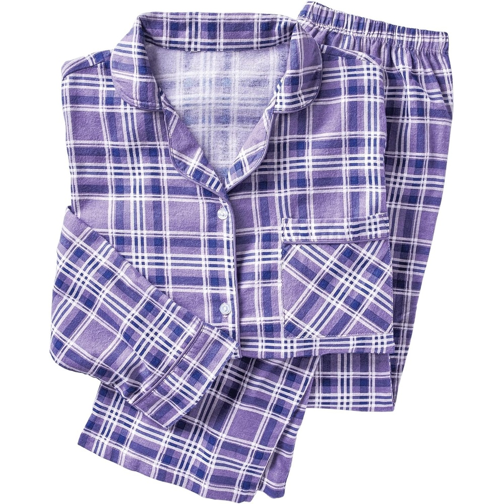 image:imageAmeriMark Cozee Corner Printed Flannel Pajama SetLilac Plaid